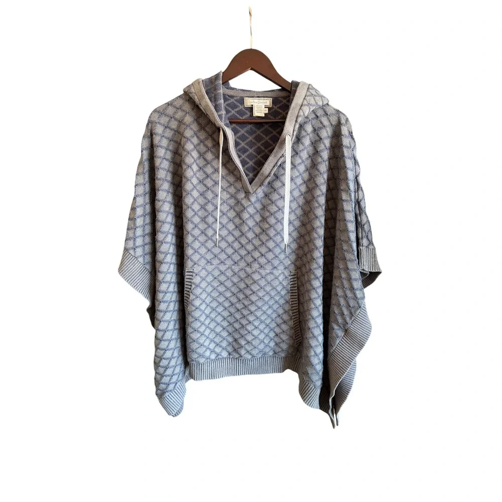 Carbon 2 Cobalt Blue Diamond Knit Hooded Closed Poncho Sweater Mens L/XL